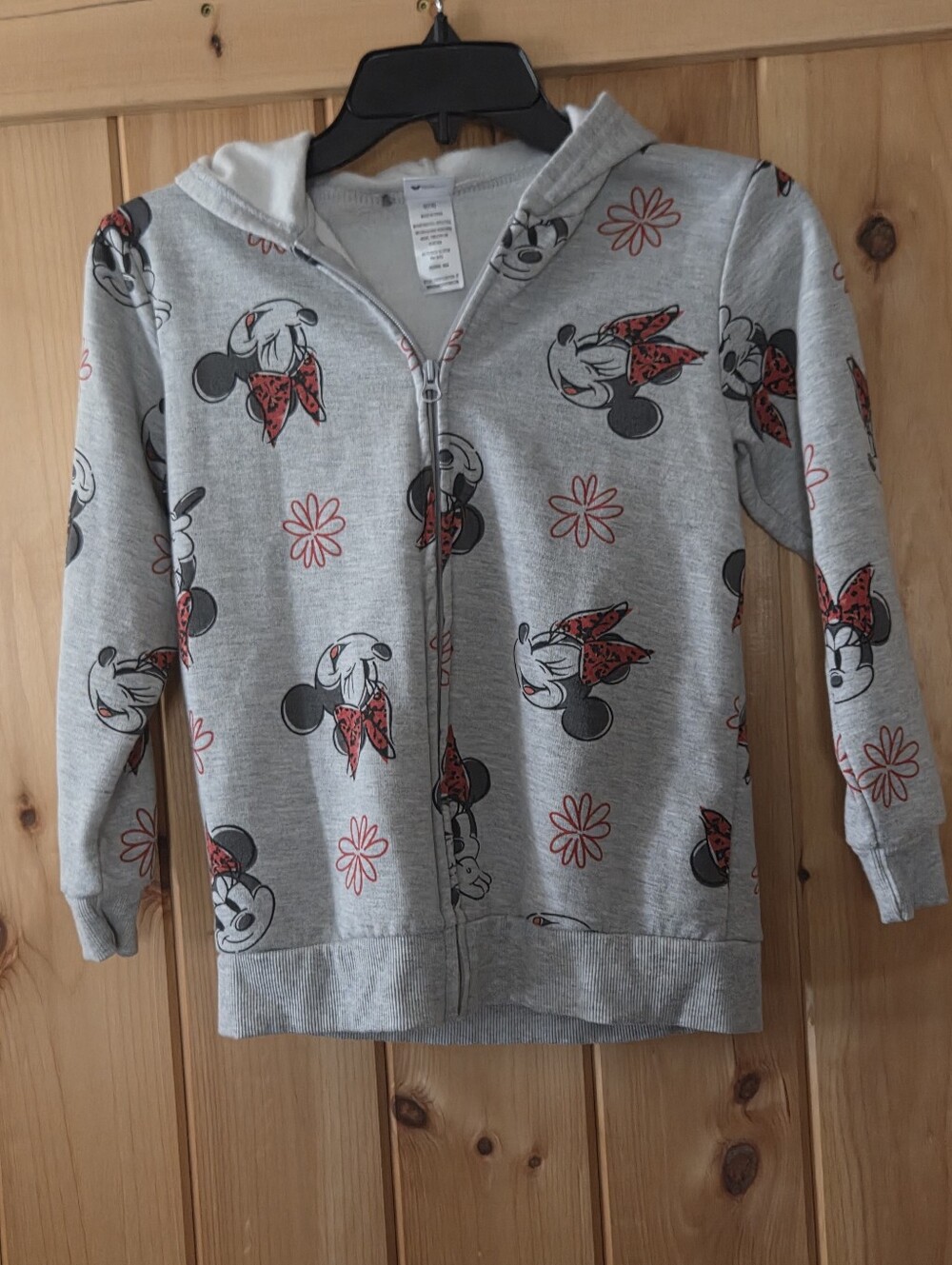 Disney Girls' Minnie Mouse Grey Zip Hoodie with Red Bow Print